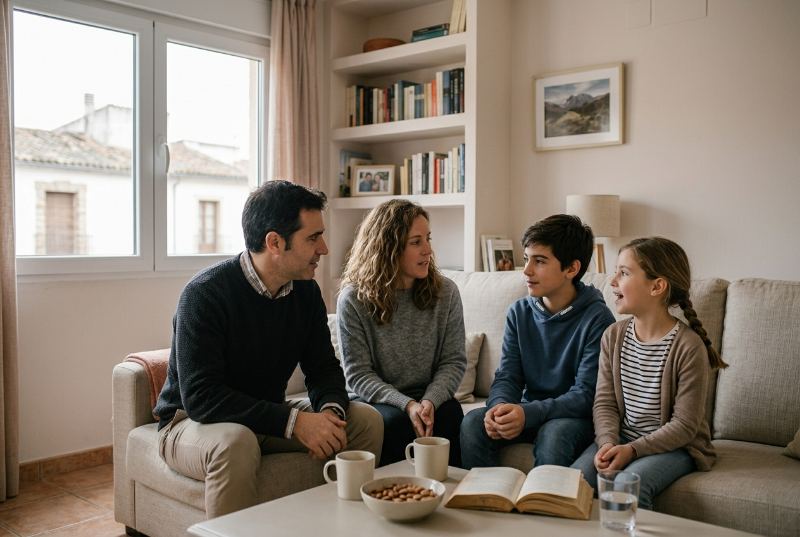 Familia en el salón de casa